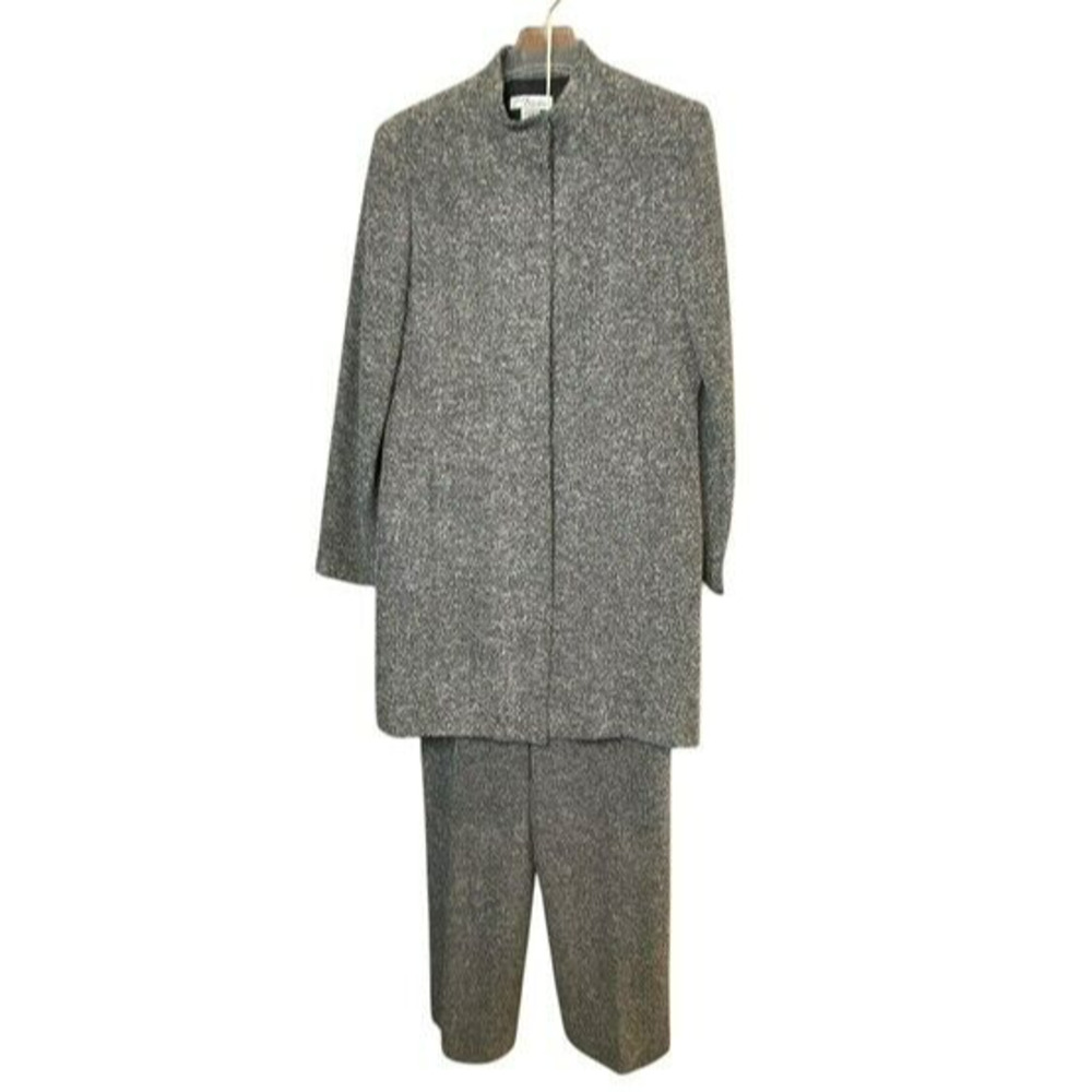 Madison & Max Women's Suit Long Jacket 12 Pants 10 Black White Speckle Lined - Picture 2 of 9